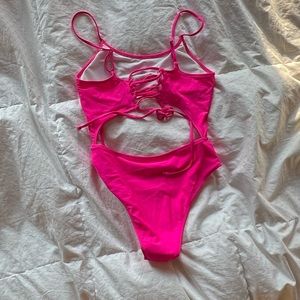 Bright pink one piece swimsuit